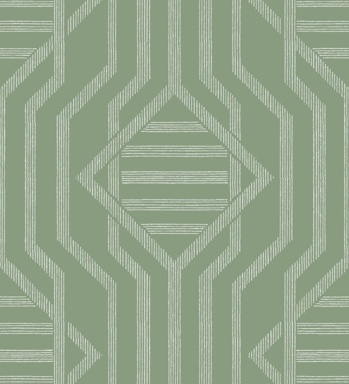 Papel pintado laberinto pictórico verde salvia - Cambridge Symmetry 683761