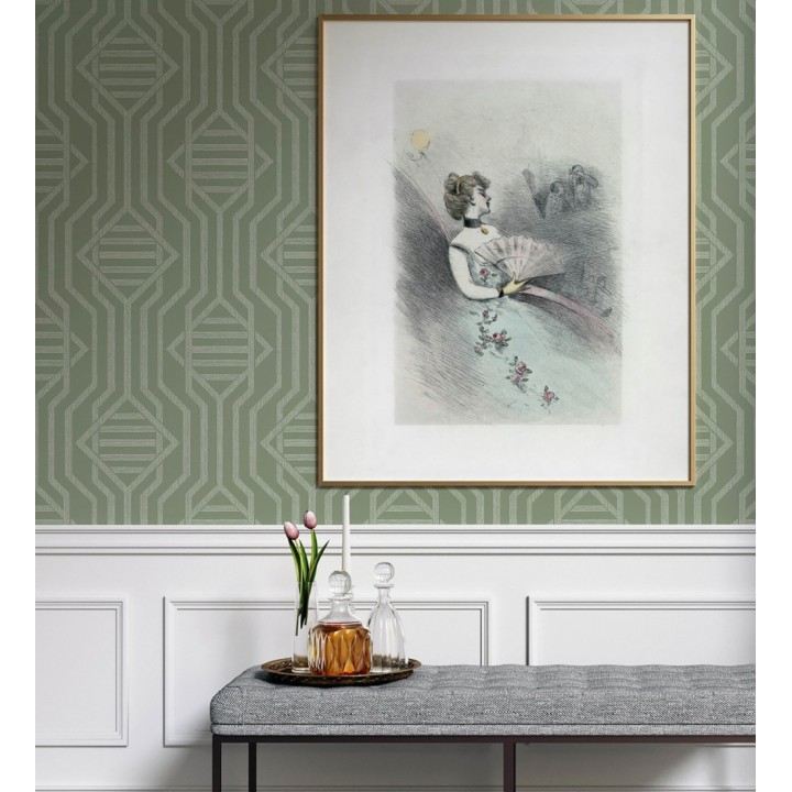 Papel pintado laberinto pictórico verde salvia - Cambridge Symmetry 683761