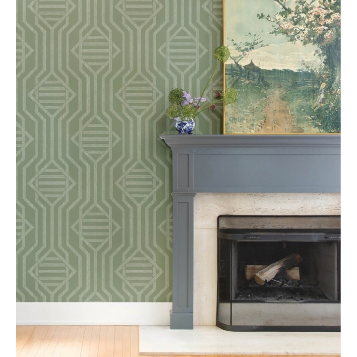 Papel pintado laberinto pictórico verde salvia - Cambridge Symmetry 683761