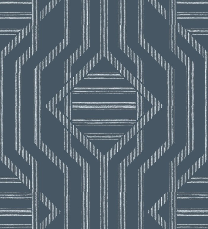 Papel pintado laberinto pictórico azul oscuro - Cambridge Symmetry 683762