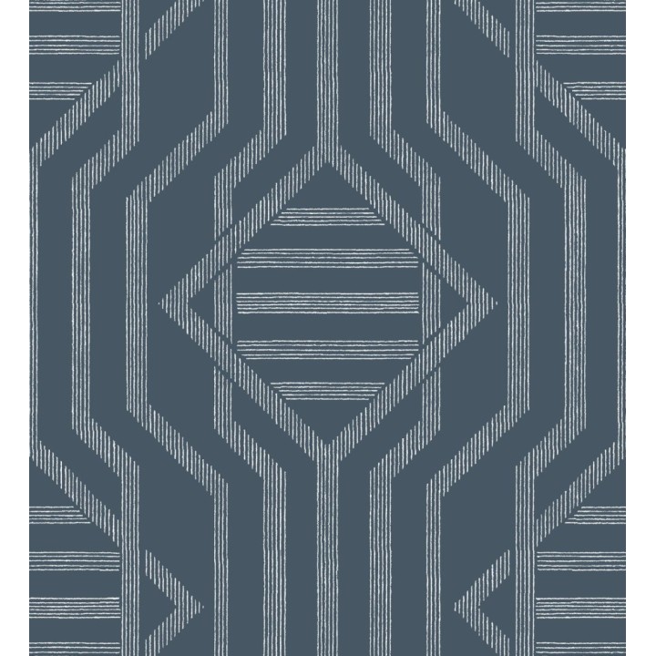 Papel pintado laberinto pictórico azul oscuro - Cambridge Symmetry 683762