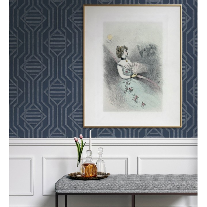 Papel pintado laberinto pictórico azul oscuro - Cambridge Symmetry 683762