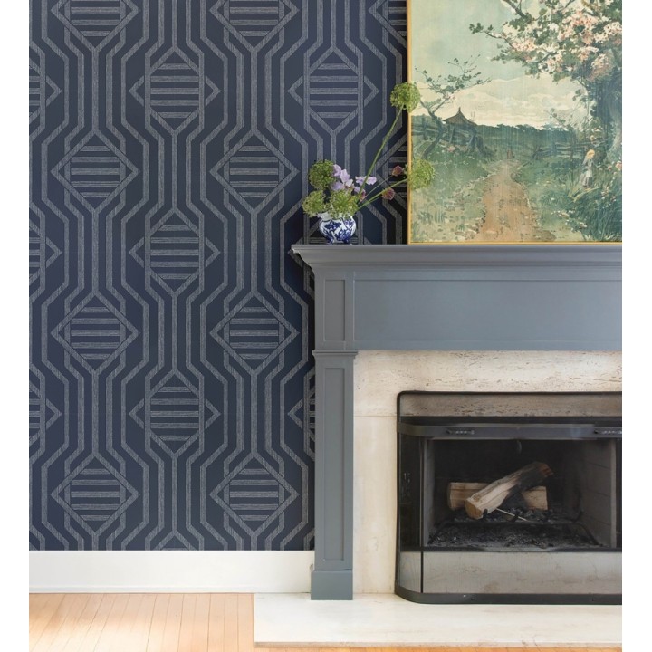 Papel pintado laberinto pictórico azul oscuro - Cambridge Symmetry 683762