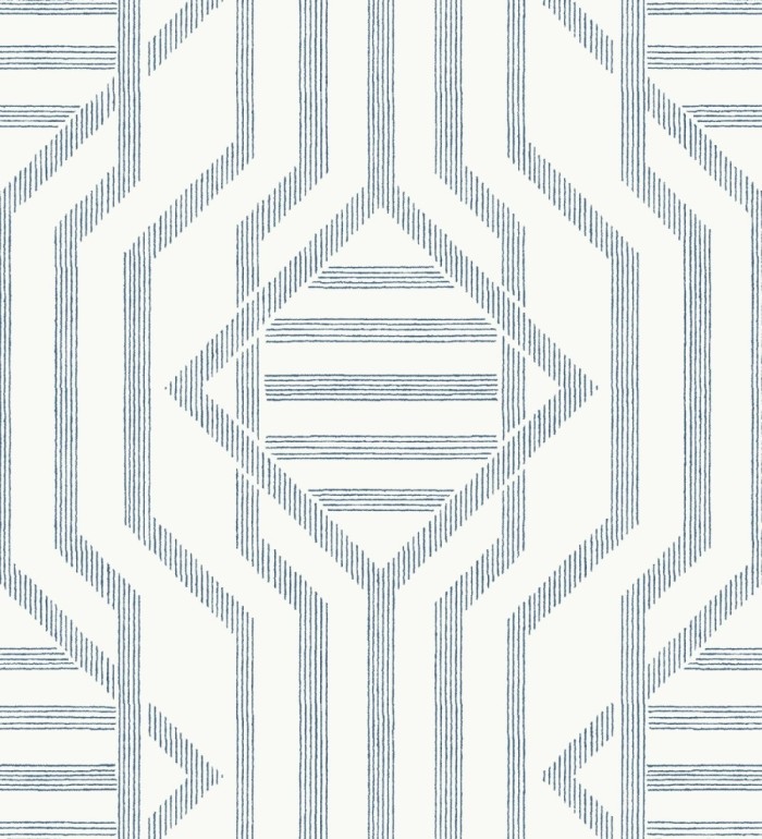 Papel pintado laberinto pictórico azul y blanco - Cambridge Symmetry 683763