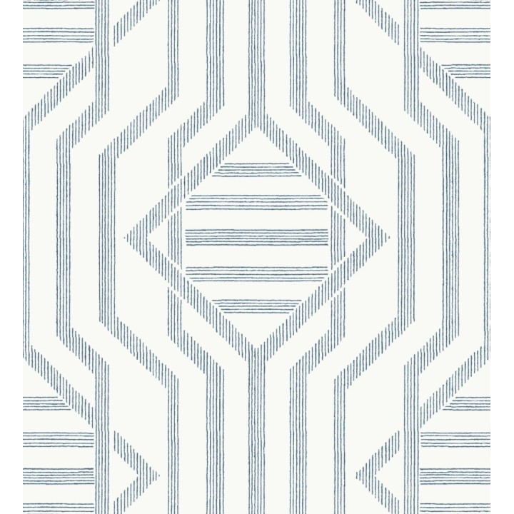 Papel pintado laberinto pictórico azul y blanco - Cambridge Symmetry 683763