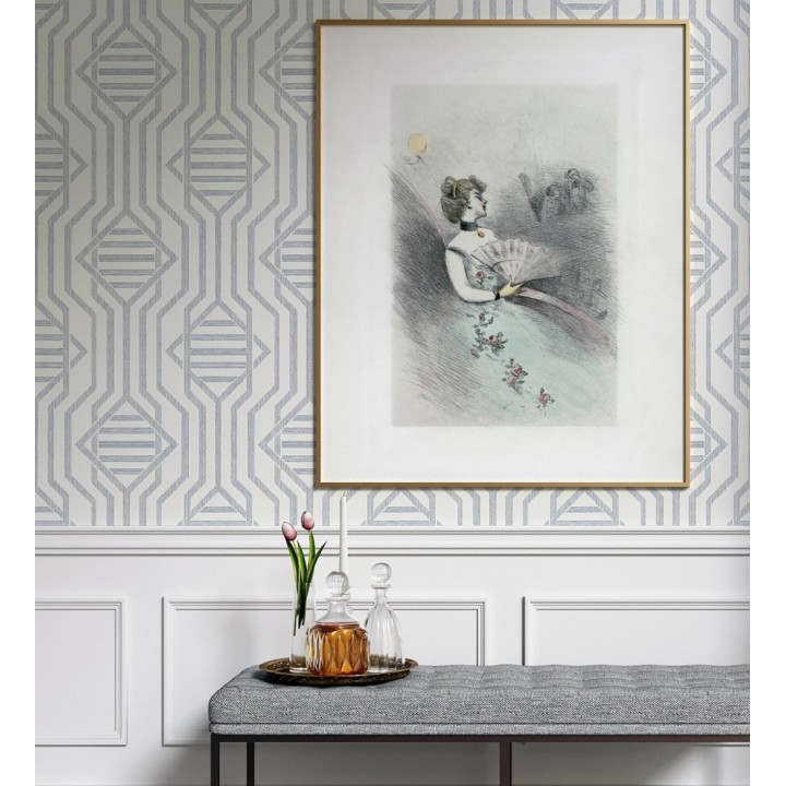 Papel pintado laberinto pictórico azul y blanco - Cambridge Symmetry 683763