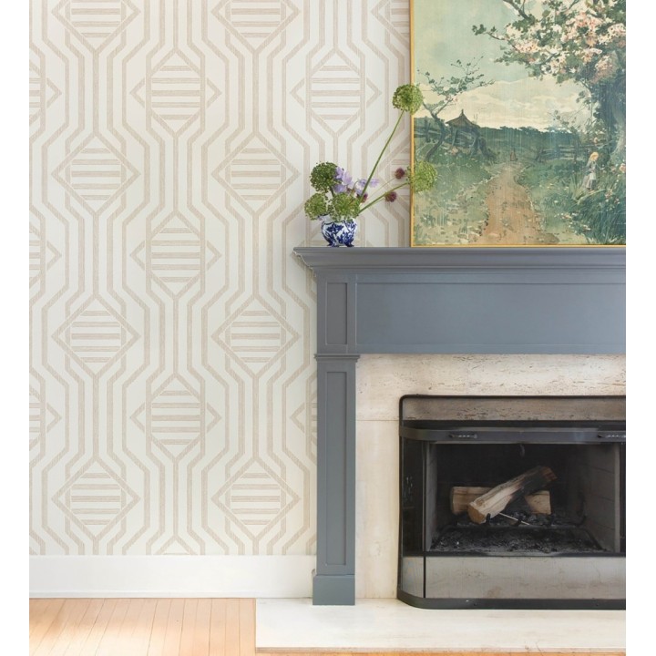 Papel pintado laberinto pictórico color arena - Cambridge Symmetry 683764