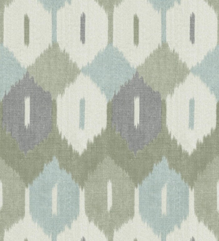 Papel pintado de rombos Ikat colores celeste y verde - Samarkand Ikat 683766