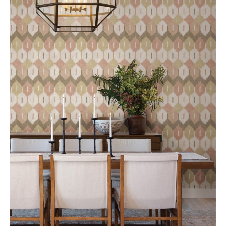 Papel pintado de rombos Ikat colores ocre y terracota suave - Samarkand Ikat 683768