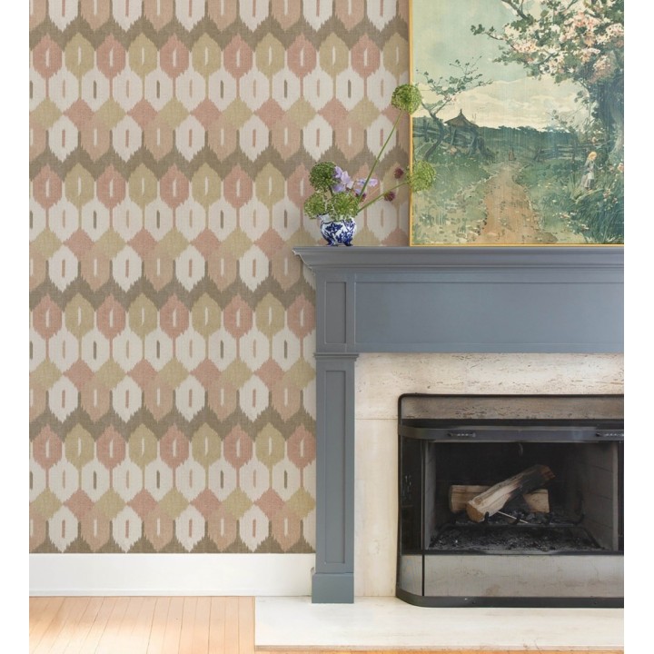 Papel pintado de rombos Ikat colores ocre y terracota suave - Samarkand Ikat 683768
