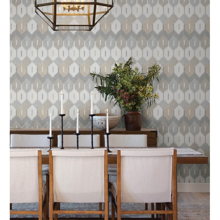 Papel pintado de rombos Ikat colores gris piedra y arena suave - Samarkand Ikat 683769