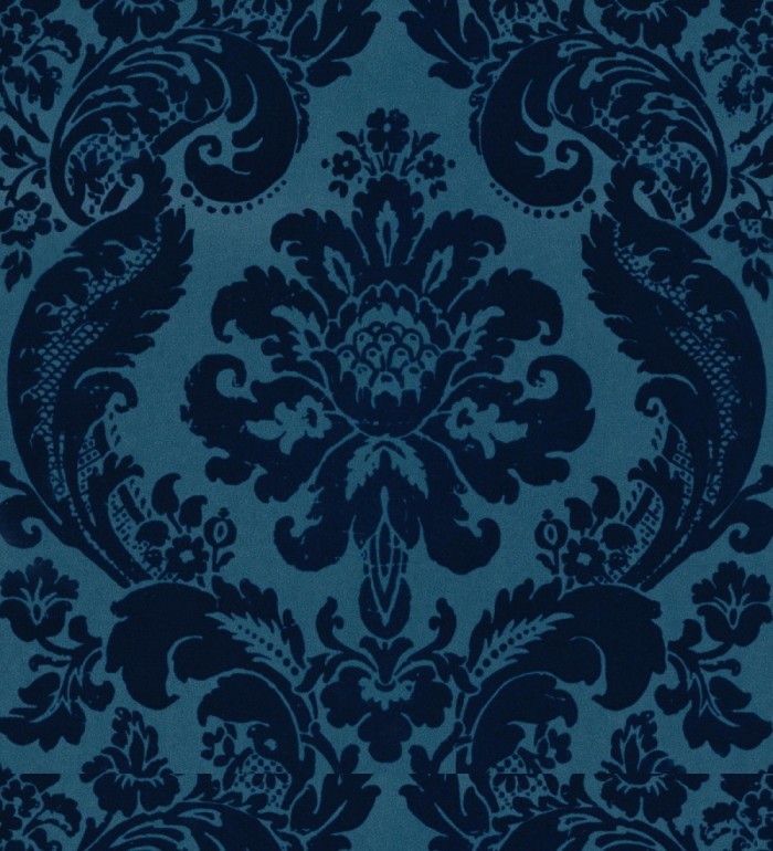 Papel pintado damasco en relieve con terciopelo color azul - Adagio 683771
