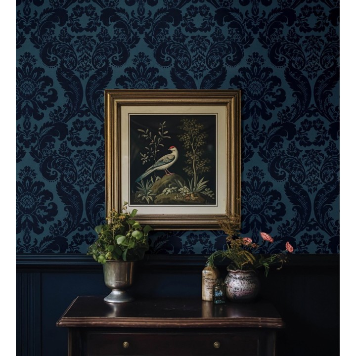 Papel pintado damasco en relieve con terciopelo color azul - Adagio 683771