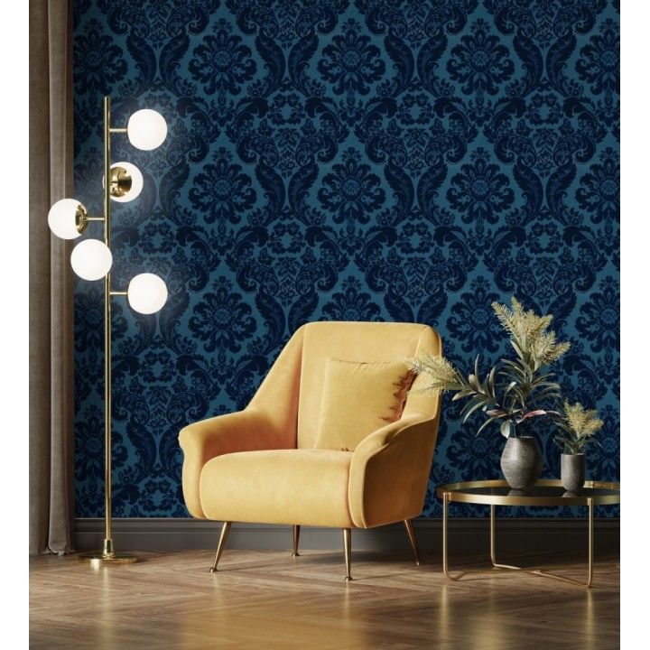 Papel pintado damasco en relieve con terciopelo color azul - Adagio 683771