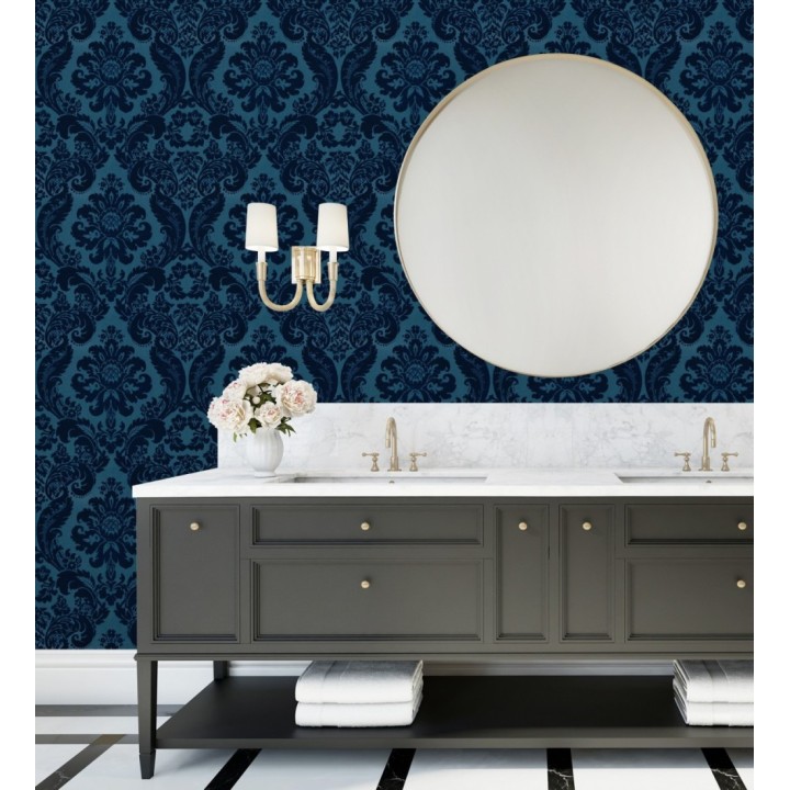 Papel pintado damasco en relieve con terciopelo color azul - Adagio 683771