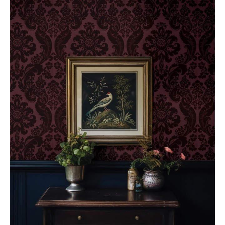 Papel pintado damasco en relieve con terciopelo color burdeos - Adagio 683772