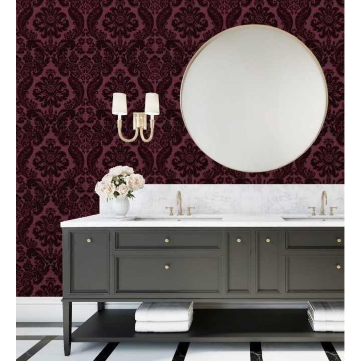 Papel pintado damasco en relieve con terciopelo color burdeos - Adagio 683772
