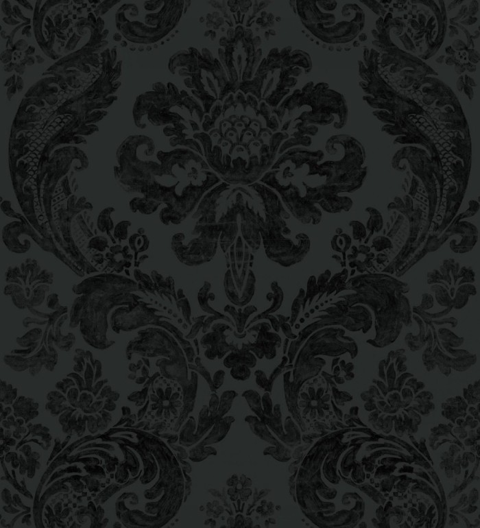Papel pintado damasco en relieve con terciopelo color negro - Adagio 683774