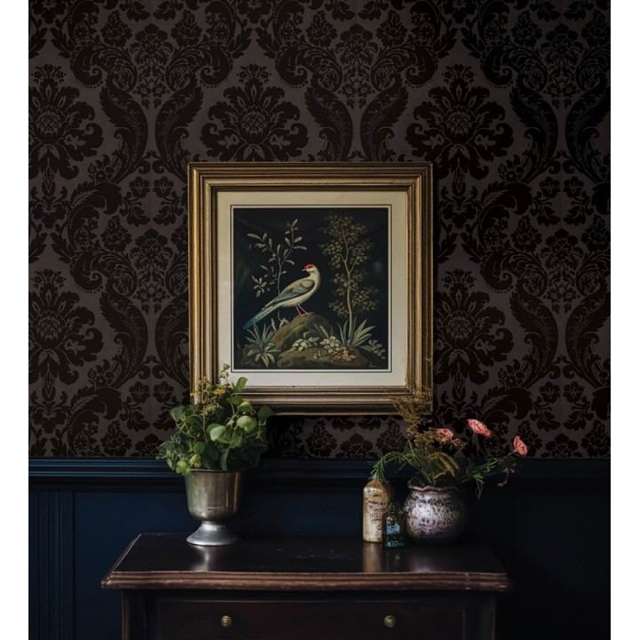 Papel pintado damasco en relieve con terciopelo color negro - Adagio 683774