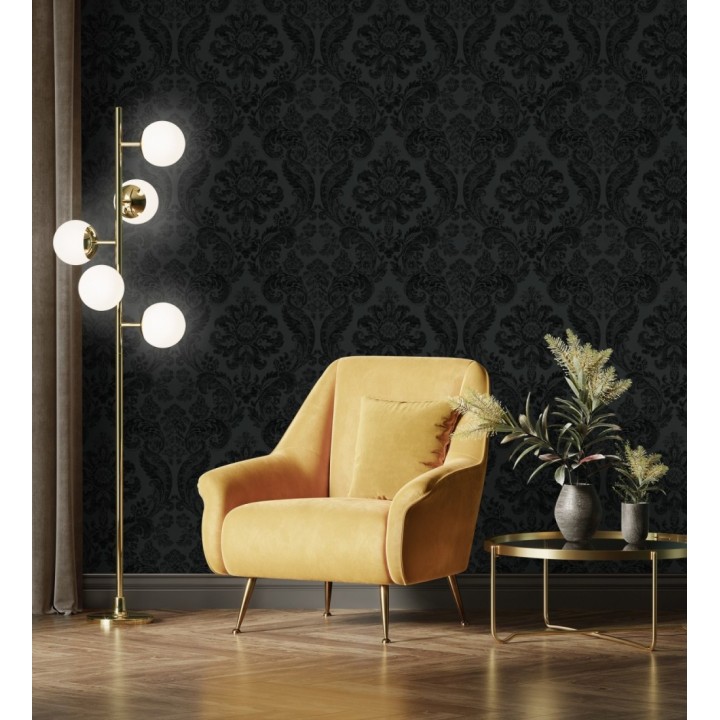 Papel pintado damasco en relieve con terciopelo color negro - Adagio 683774