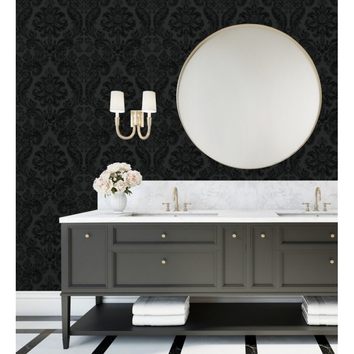Papel pintado damasco en relieve con terciopelo color negro - Adagio 683774