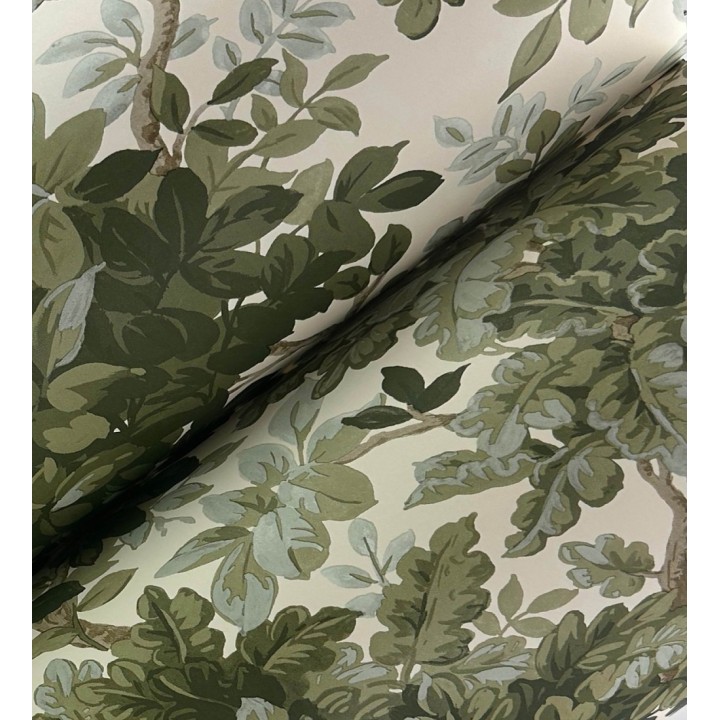 Papel pintado bosque frondoso tonos verde y crema - Cotswold Foliage 683778