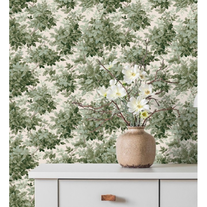 Papel pintado bosque frondoso tonos verde y crema - Cotswold Foliage 683778