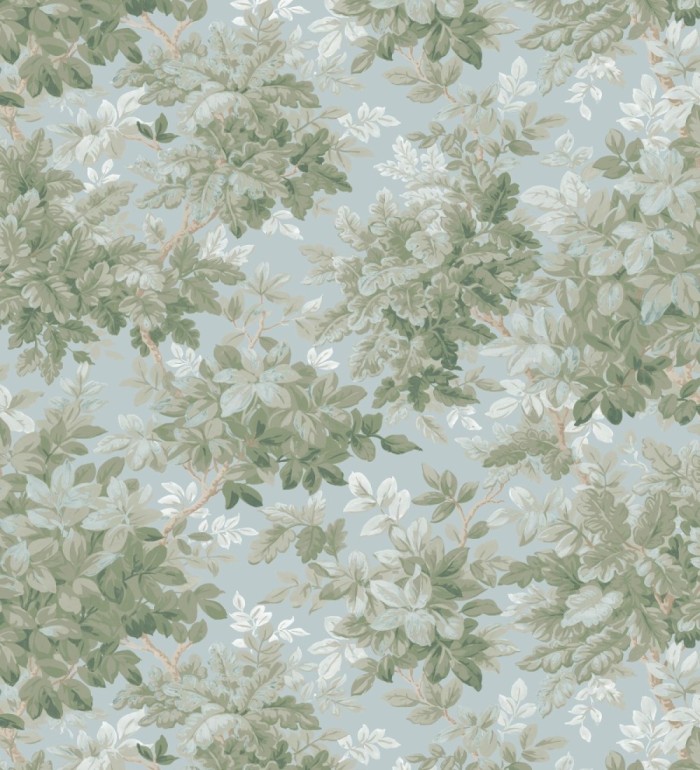 Papel pintado bosque frondoso tonos verde y azul pastel - Cotswold Foliage 683779
