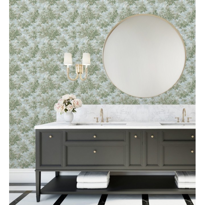 Papel pintado bosque frondoso tonos verde y azul pastel - Cotswold Foliage 683779