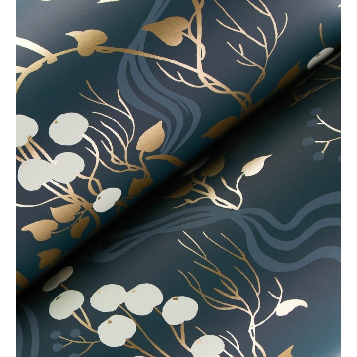 Papel pintado monos en la selva y frutos rojos fondo azul - Luanda Monkey 683782