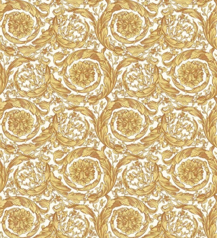 Papel pintado volutas de oro fondo blanco de Versace - Valerio Rosso 126343