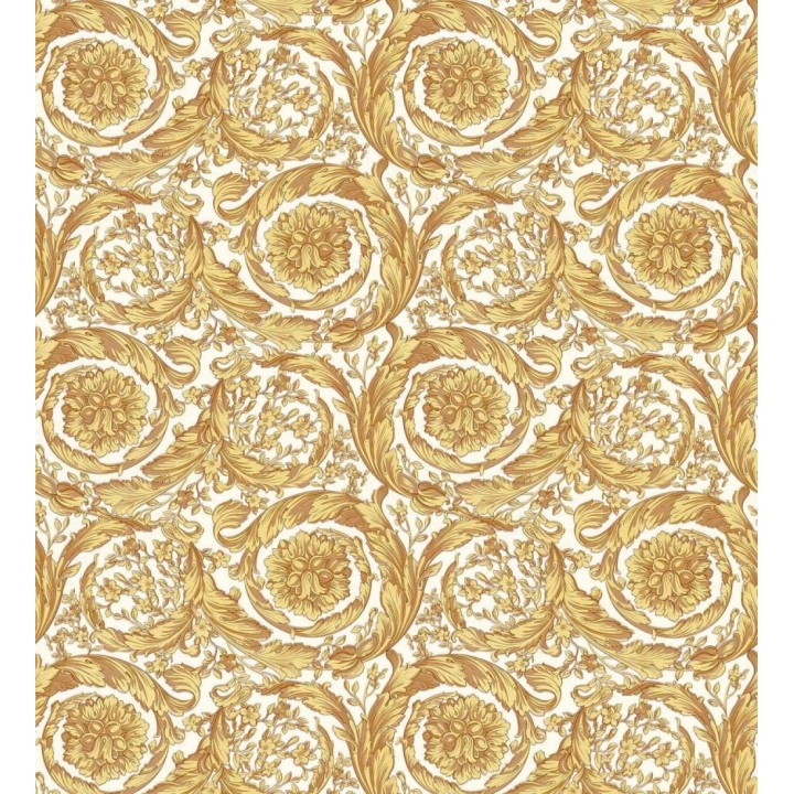 Papel pintado volutas de oro fondo blanco de Versace - Valerio Rosso 126343