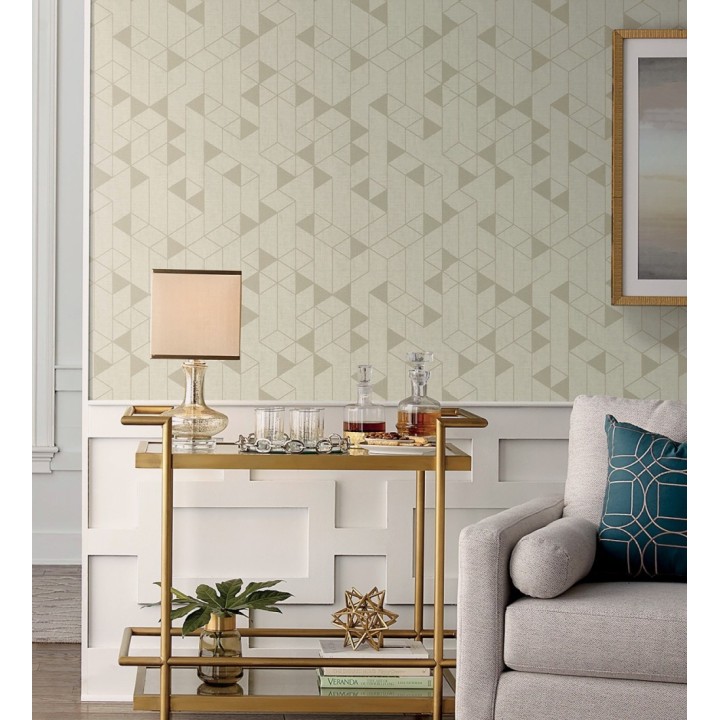 Papel pintado estructura lineal con trama textil color beige tostado - Crystal Grid 683784