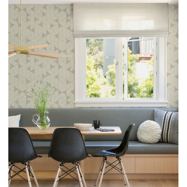 Papel pintado estructura lineal con trama textil color beige tostado - Crystal Grid 683784