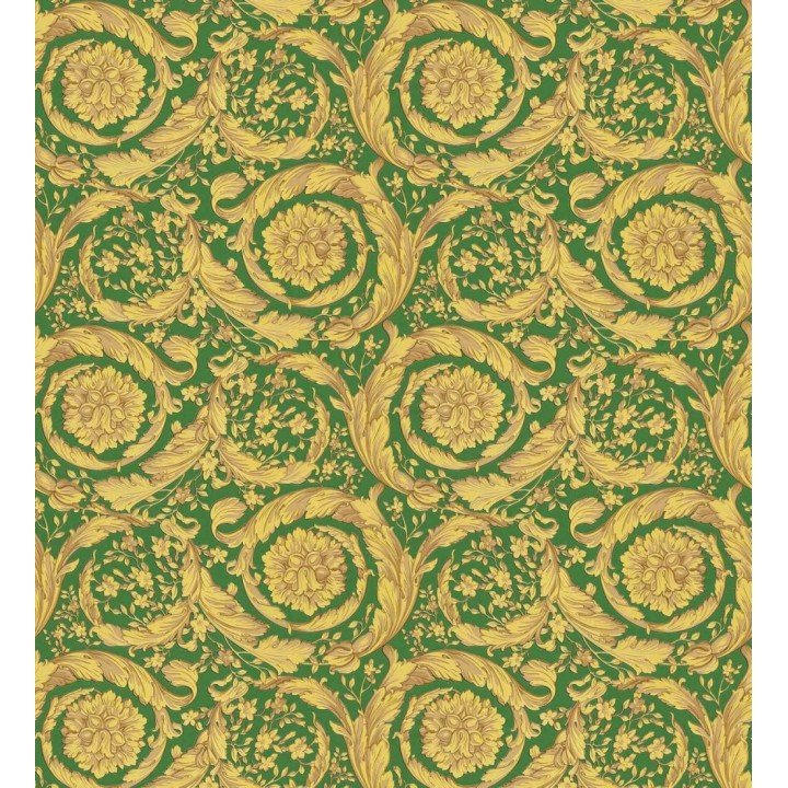 Papel pintado volutas de oro fondo verde de Versace - Valerio Rosso 126344