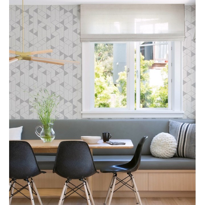 Papel pintado estructura lineal con trama textil color gris y plata - Crystal Grid 683785