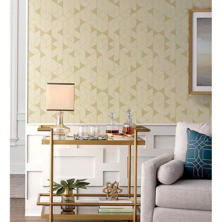 Papel pintado estructura lineal con trama textil color amarillo y oro - Crystal Grid 683786