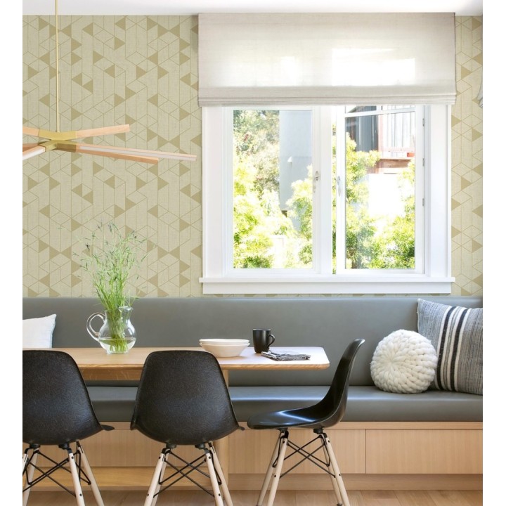 Papel pintado estructura lineal con trama textil color amarillo y oro - Crystal Grid 683786