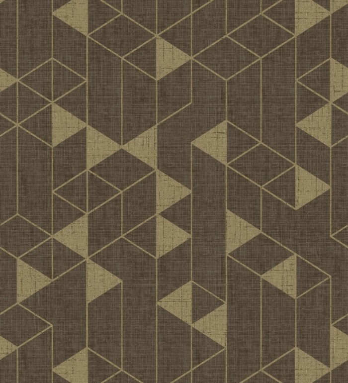 Papel pintado estructura lineal con trama textil color marrón y oro - Crystal Grid 683787