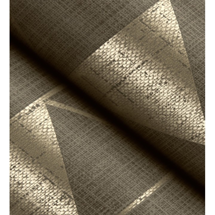 Papel pintado estructura lineal con trama textil color marrón y oro - Crystal Grid 683787