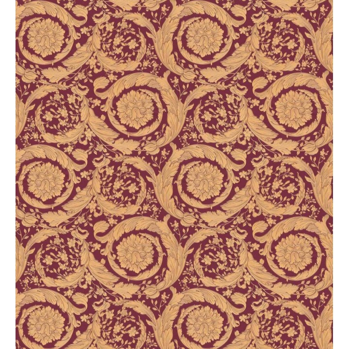 Papel pintado volutas de oro fondo rojo de Versace - Valerio Rosso 126345