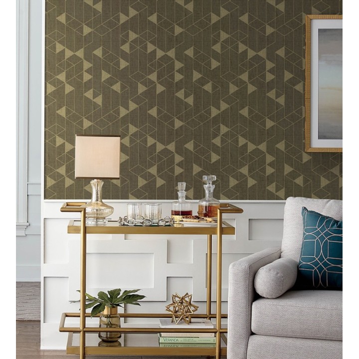 Papel pintado estructura lineal con trama textil color marrón y oro - Crystal Grid 683787