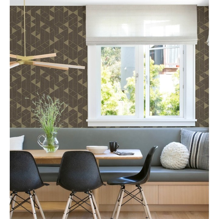 Papel pintado estructura lineal con trama textil color marrón y oro - Crystal Grid 683787