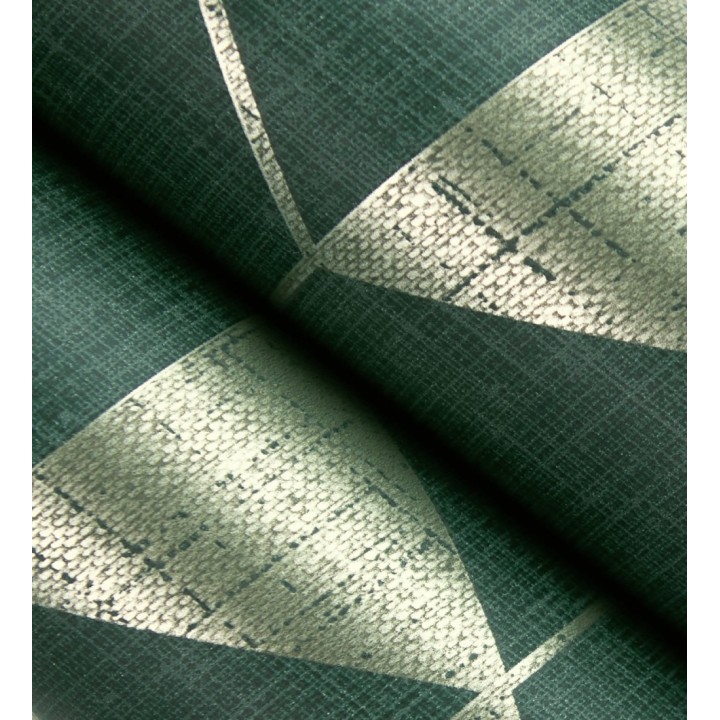 Papel pintado estructura lineal con trama textil color verde y oro - Crystal Grid 683788
