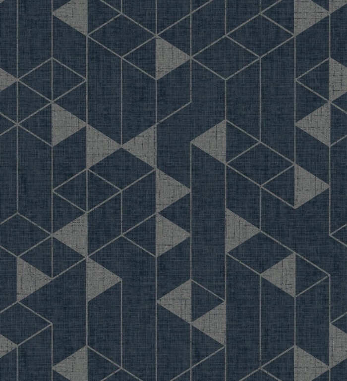 Papel pintado estructura lineal con trama textil color azul y gris metalizado - Crystal Grid 683789