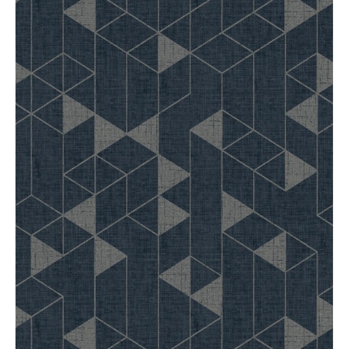 Papel pintado estructura lineal con trama textil color azul y gris metalizado - Crystal Grid 683789