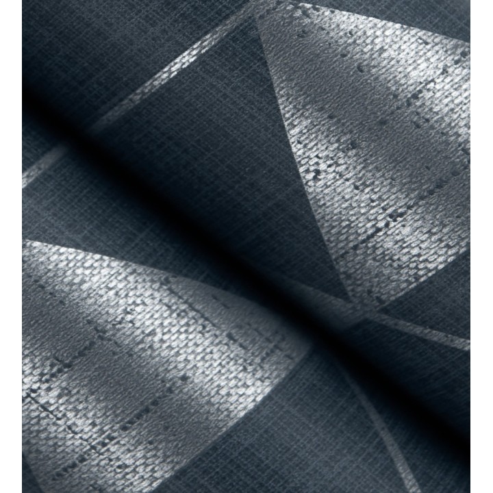 Papel pintado estructura lineal con trama textil color azul y gris metalizado - Crystal Grid 683789