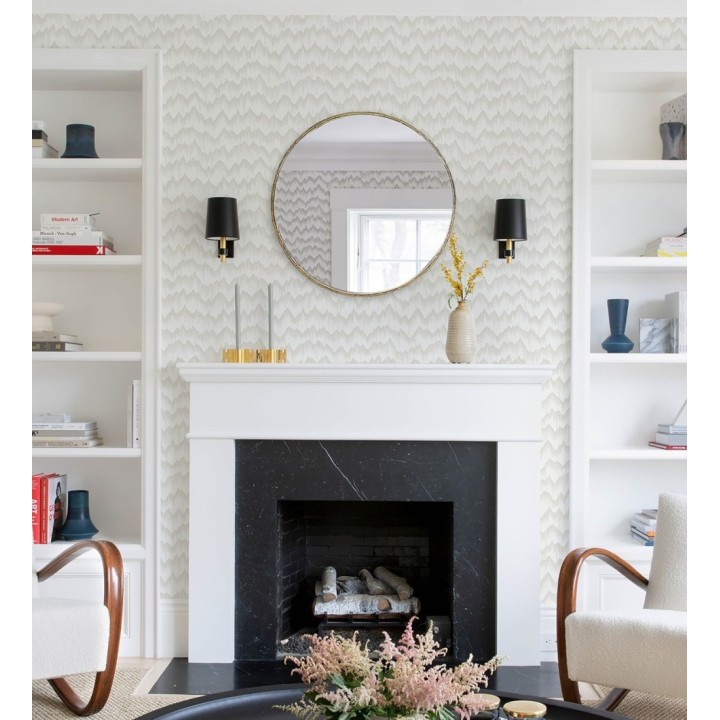 Papel pintado frecuencia de ondas naturales color beige nacarado - Misty Waves 683792