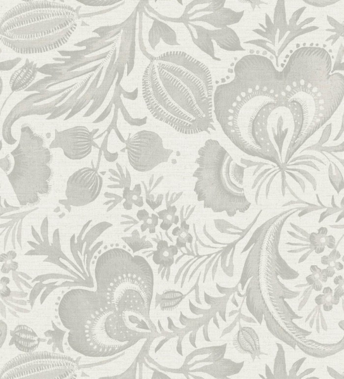 Papel pintado botánico con flores tono neutro efecto lino - Dahlia Rose 683794