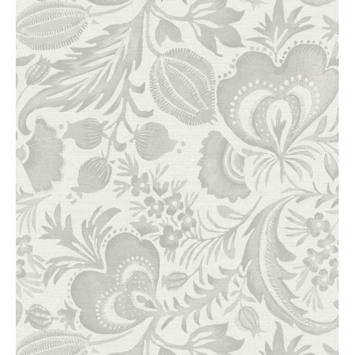 Papel pintado botánico con flores tono neutro efecto lino - Dahlia Rose 683794